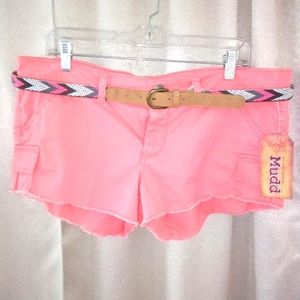 NWT Mudd Military Short Shorts Shell Pink with Belt Size 15